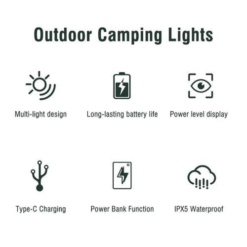 Επαναφορτιζόμενη Λάμπα Camping με Γάντζο & USB Φόρτιση, Aoke Επαναφορτιζόμενη Λάμπα Camping με Γάντζο & USB Φόρτιση