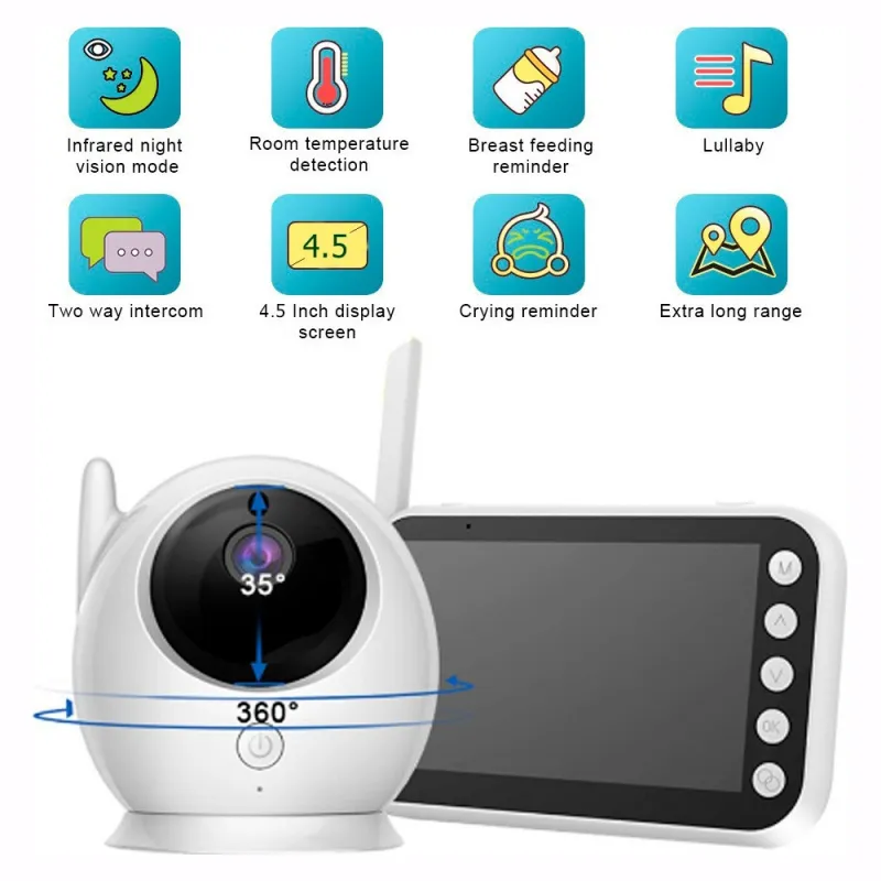 baby intercom with camera & audio 4.5 inches