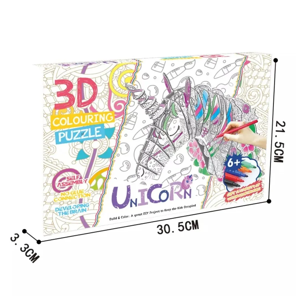 3d unicorn coloring puzzle