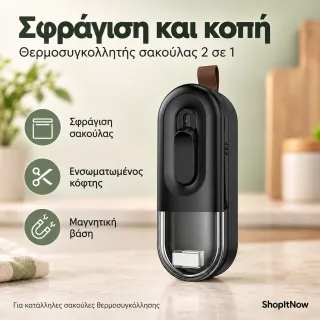 Φορητό Θερμοσυγκολλητή Σακούλας 2-σε-1 με Κόφτη