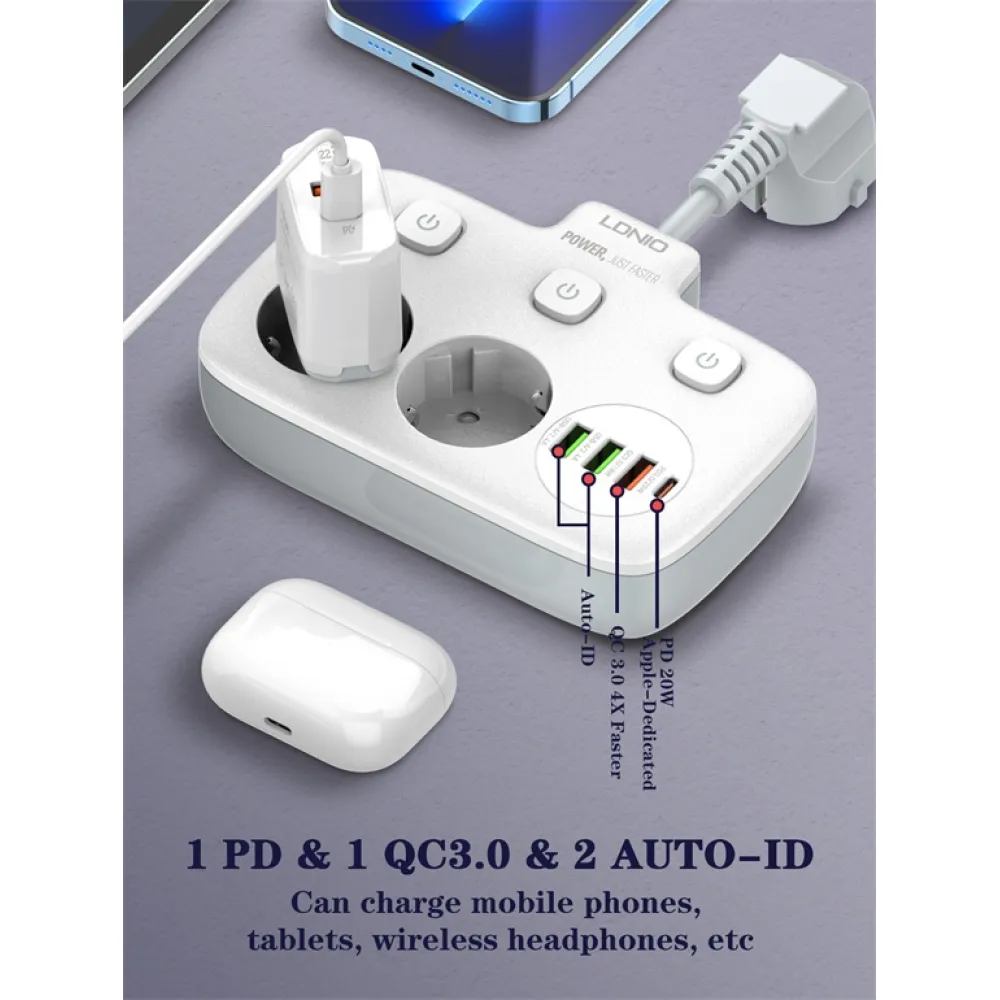 Extension Socket with 2 USB, 1QC and 1 PD